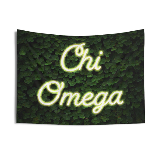 Chi Omega Yellow Neon Sign Wall Flag Sorority Home Decoration for Dorms & Apartments