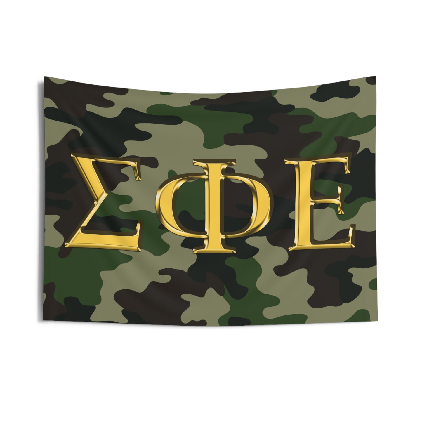 Sigma Phi Epsilon Wall Flag with Military Camo & Gold Letters Fraternity Home Decoration for Dorms & Apartments