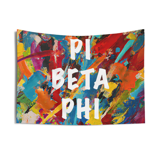 Pi Beta Phi Wall Flag with Paint Splatter Design Sorority Home Decoration for Dorms & Apartments