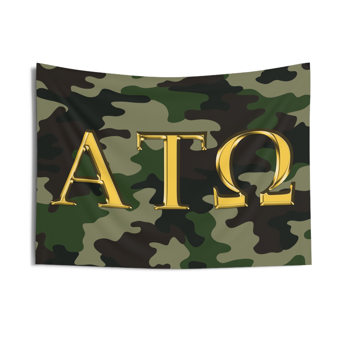Alpha Tau Omega Wall Flag with Military Camo & Gold Letters Fraternity Home Decoration for Dorms & Apartments