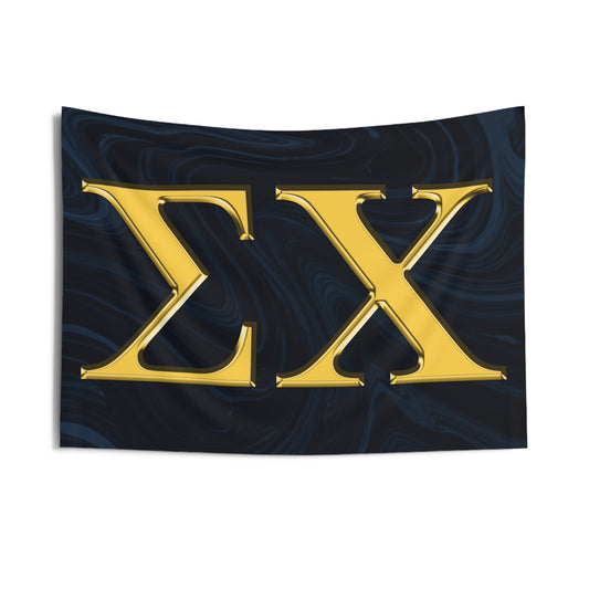 Sigma Chi Wall Flag with Navy & Gold Letters Fraternity Home Decoration for Dorms & Apartments