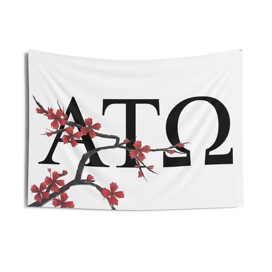 Alpha Tau Omega Wall Flag with Tree Blossoms Fraternity Home Decoration for Dorms & Apartments