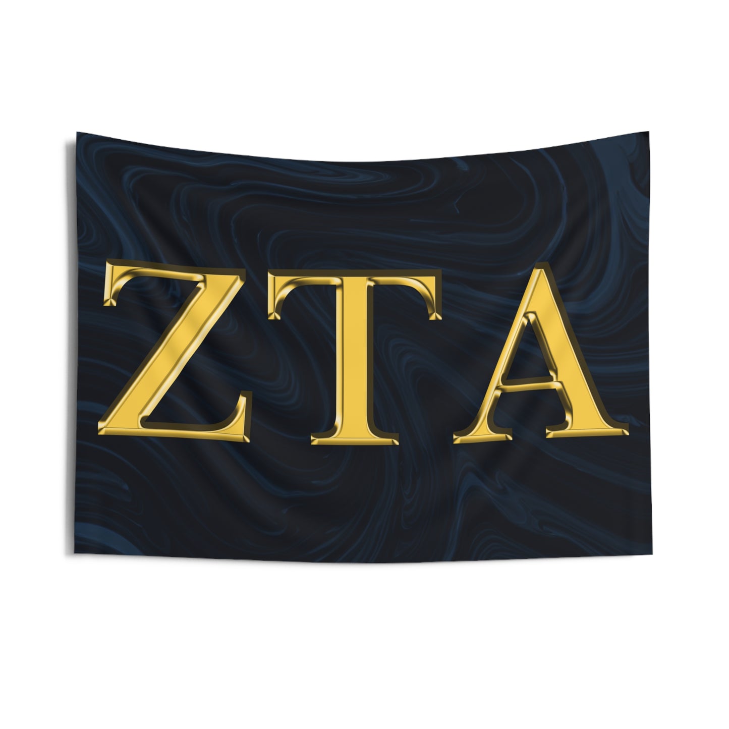 Zeta Tau Alpha Wall Flag with Navy & Gold Letters Sorority Home Decoration for Dorms & Apartments