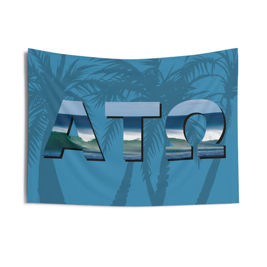 Alpha Tau Omega Wall Flag with Ocean Waves Fraternity Home Decoration for Dorms & Apartments