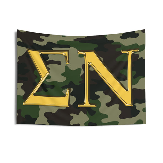 Sigma Nu Wall Flag with Military Camo & Gold Letters Fraternity Home Decoration for Dorms & Apartments