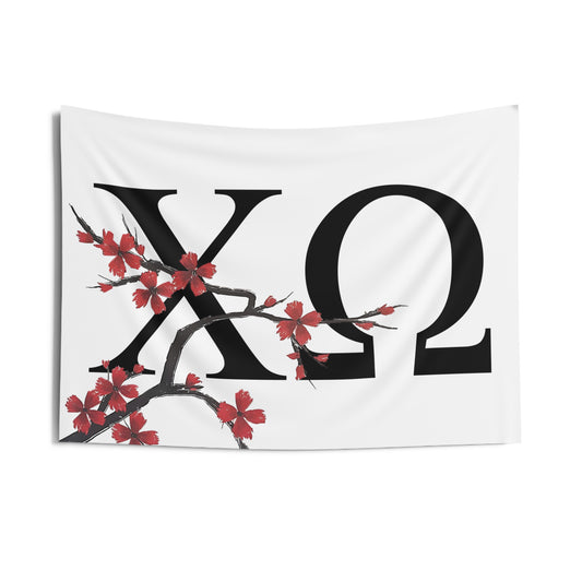 Chi Omega Wall Flag with Tree Blossoms Sorority Home Decoration for Dorms & Apartments