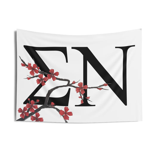 Sigma Nu Wall Flag with Tree Blossoms Fraternity Home Decoration for Dorms & Apartments