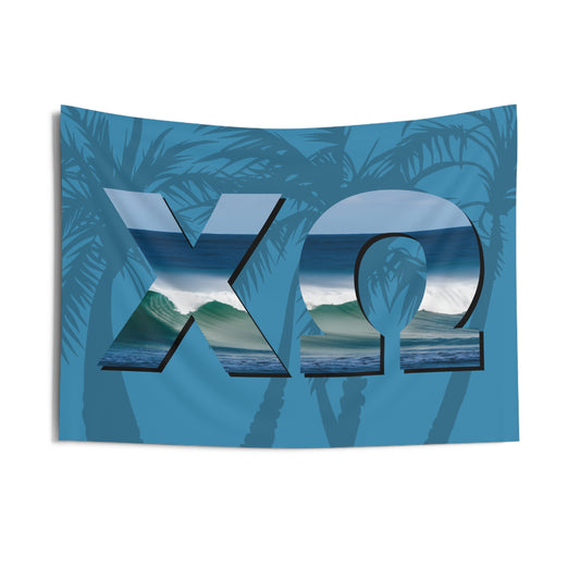 Chi Omega Wall Flag with Ocean Waves Sorority Home Decoration for Dorms & Apartments