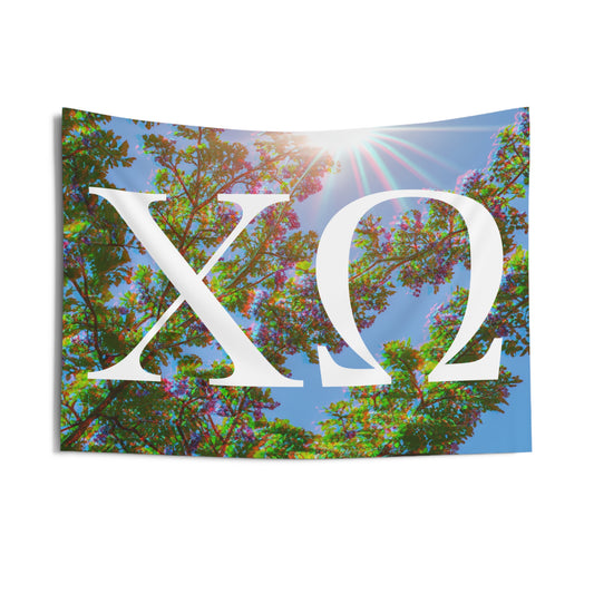 Chi Omega Distorted Purple Flowers Wall Flag Sorority Home Decoration for Dorms & Apartments