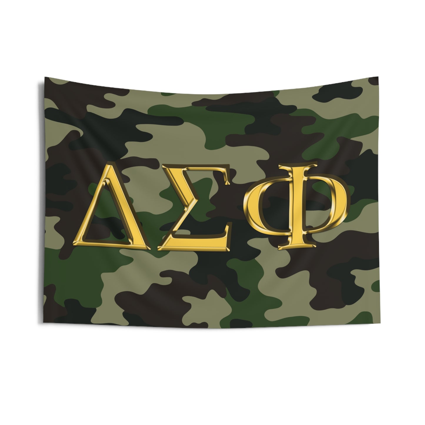 Delta Sigma Phi Wall Flag with Military Camo & Gold Letters Fraternity Home Decoration for Dorms & Apartments