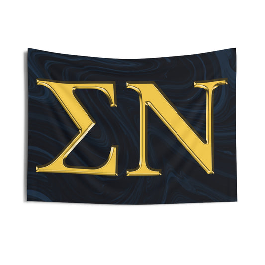 Sigma Nu Wall Flag with Navy & Gold Letters Fraternity Home Decoration for Dorms & Apartments