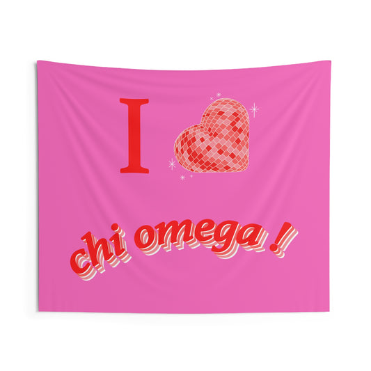 Chi Omega Heart Disco Wall Flag for Sorority Girls Dorms & Apartments