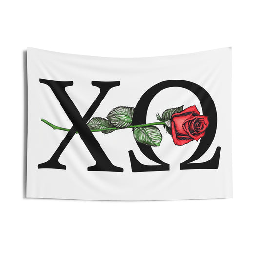 Chi Omega Wall Flag with a Rose Sorority Home Decoration for Dorms & Apartments