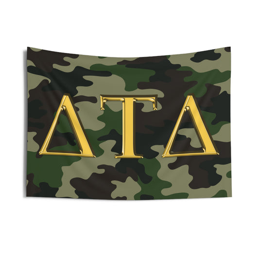 Delta Tau Delta Wall Flag with Military Camo & Gold Letters Fraternity Home Decoration for Dorms & Apartments