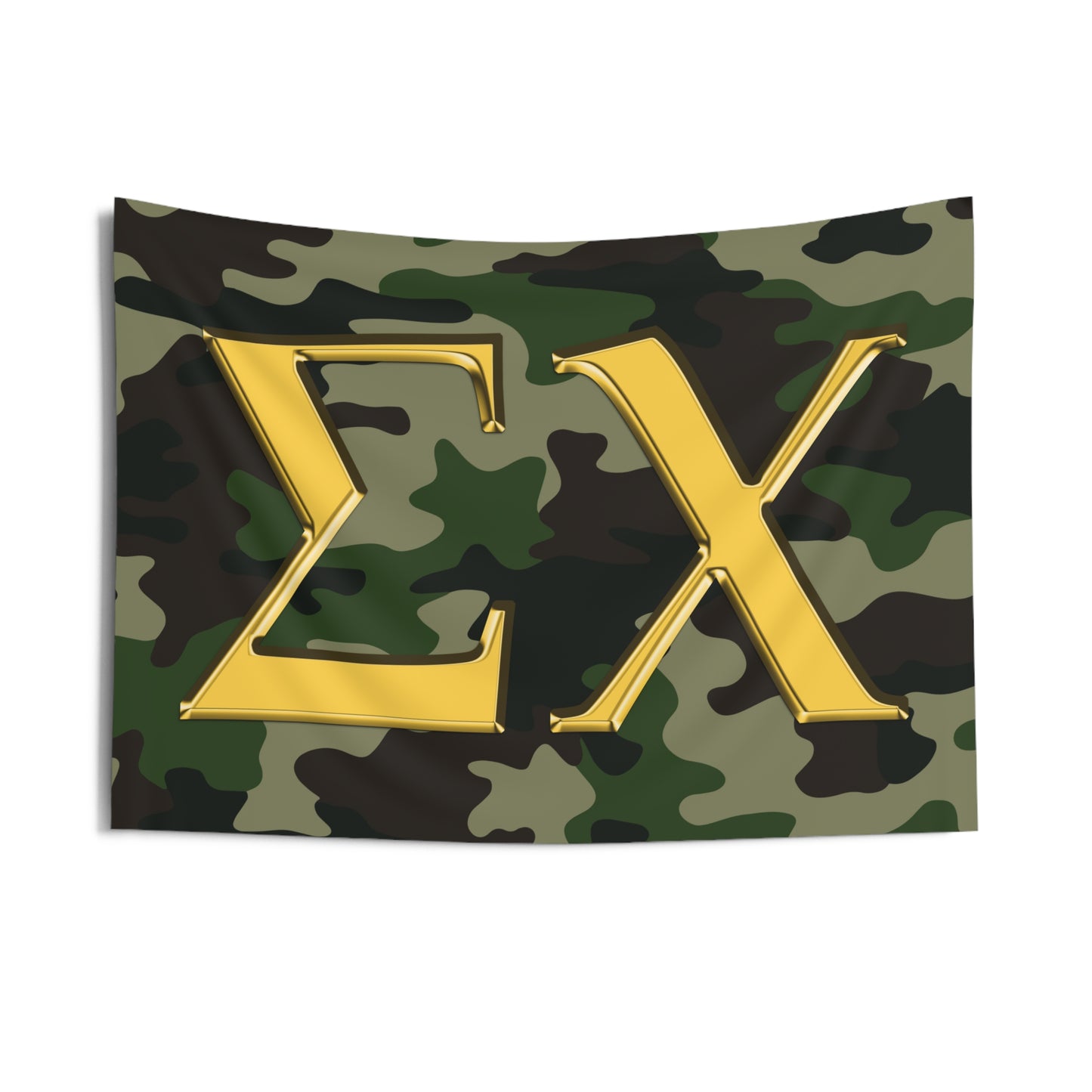 Sigma Chi Wall Flag with Military Camo & Gold Letters Fraternity Home Decoration for Dorms & Apartments