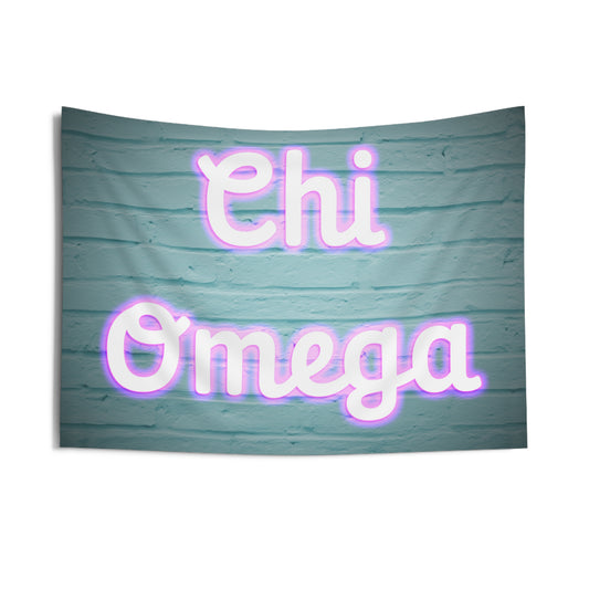 Chi Omega Pink Neon Sign Wall Flag Sorority Home Decoration for Dorms & Apartments