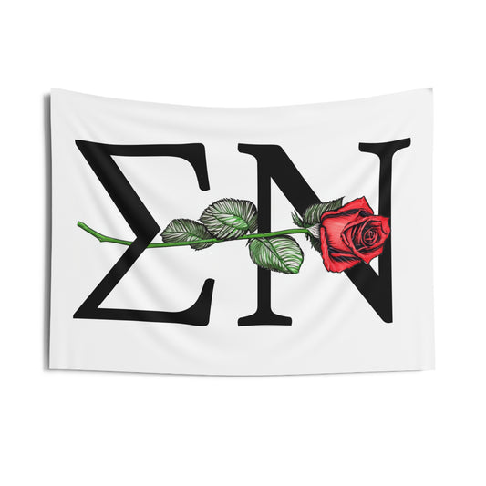 Sigma Nu Wall Flag with a Rose Fraternity Home Decoration for Dorms & Apartments