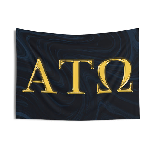 Alpha Tau Omega Wall Flag with Navy & Gold Letters Fraternity Home Decoration for Dorms & Apartments