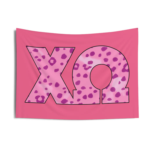 Chi Omega Pink Cheetah Print Wall Flag Sorority Home Decoration for Dorms & Apartments