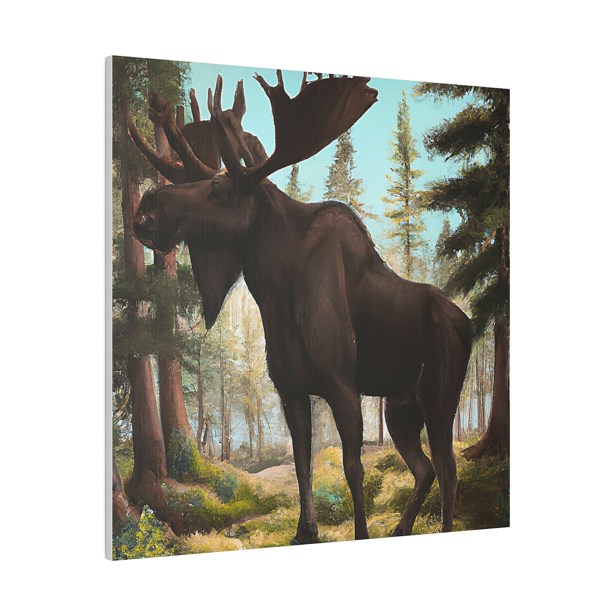 Nature Inspired Canvas Art of Majestic Moose in the Woods Frontier Landscape Animal Artwork